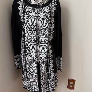 Black and White Susan Graver Jacquard Button Front Sweater